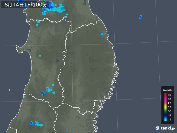 岩手県の雨雲レーダー(2018年08月14日)