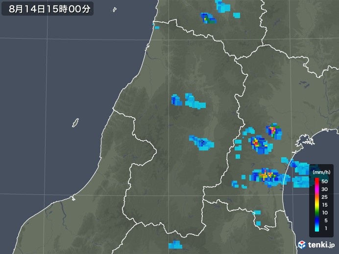 山形県の雨雲レーダー(2018年08月14日)