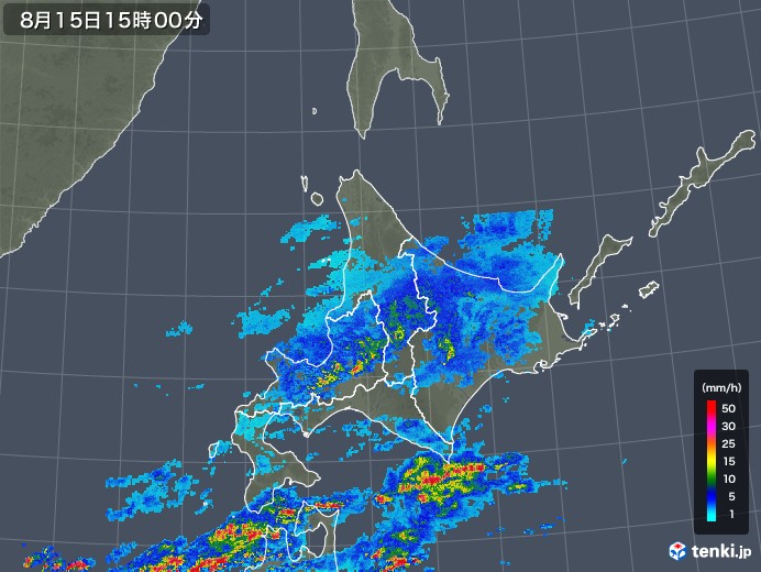 北海道地方の雨雲レーダー(2018年08月15日)