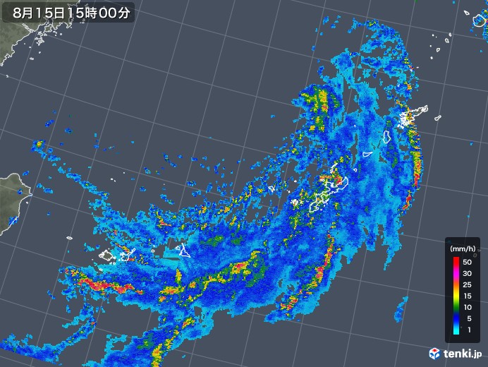 沖縄地方の雨雲レーダー(2018年08月15日)