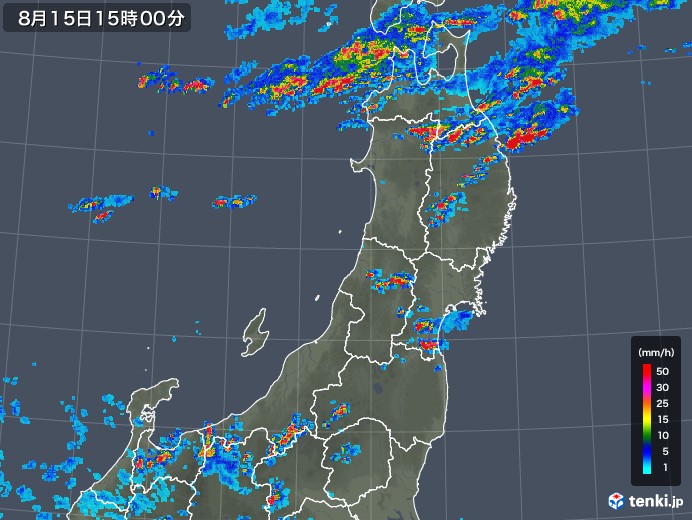 東北地方の雨雲レーダー(2018年08月15日)