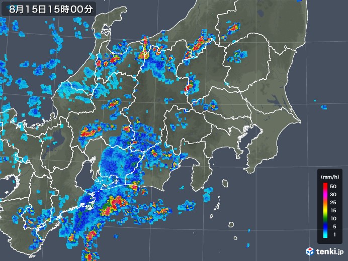 関東・甲信地方の雨雲レーダー(2018年08月15日)