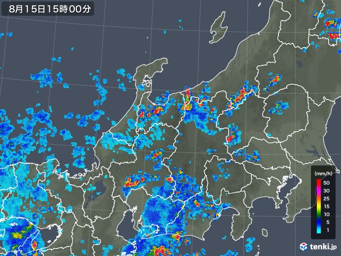 北陸地方の雨雲レーダー(2018年08月15日)