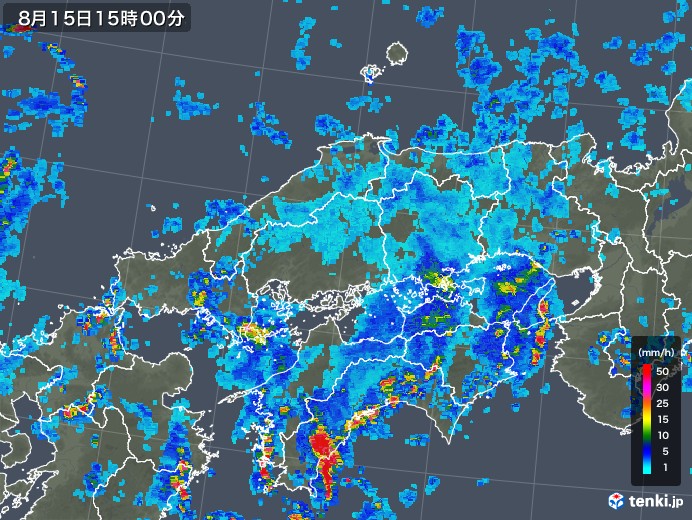 中国地方の雨雲レーダー(2018年08月15日)