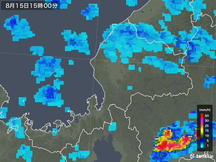 福井県の雨雲レーダー(2018年08月15日)