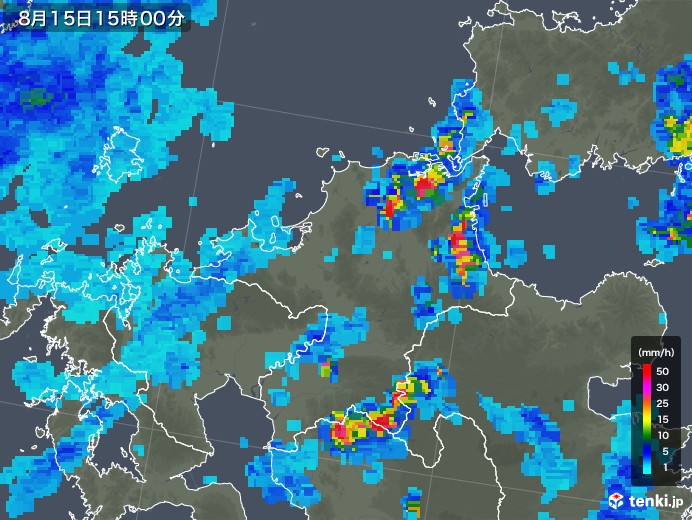 福岡県の雨雲レーダー(2018年08月15日)