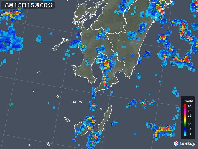 鹿児島県の雨雲レーダー(2018年08月15日)