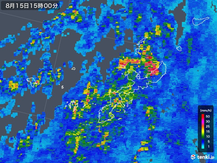 沖縄県の雨雲レーダー(2018年08月15日)