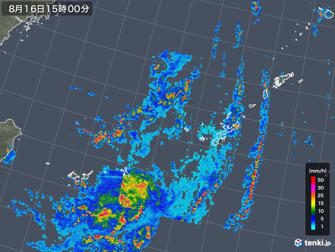 沖縄地方の雨雲レーダー(2018年08月16日)