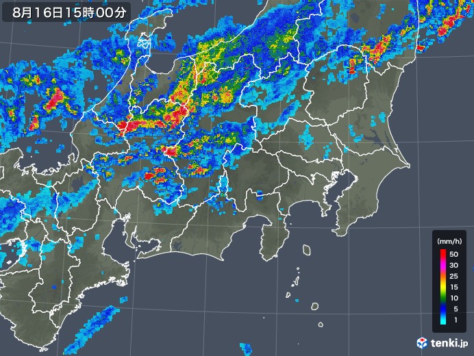 関東・甲信地方の雨雲レーダー(2018年08月16日)