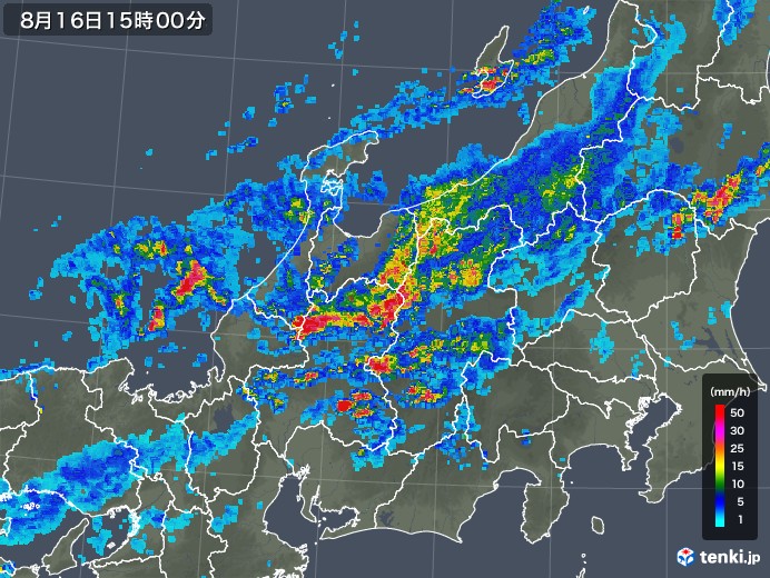 北陸地方の雨雲レーダー(2018年08月16日)