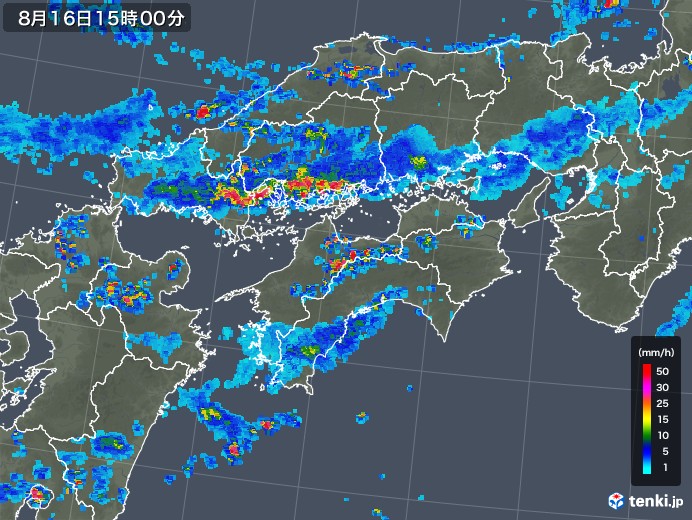 四国地方の雨雲レーダー(2018年08月16日)