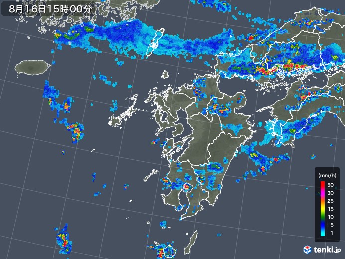九州地方の雨雲レーダー(2018年08月16日)