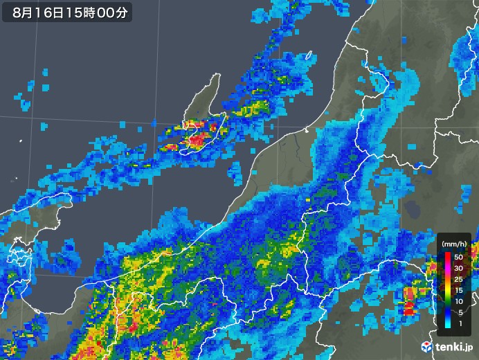 新潟県の雨雲レーダー(2018年08月16日)