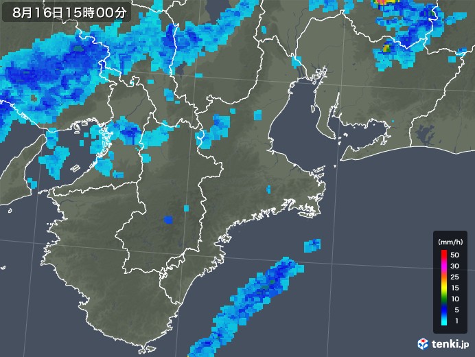 三重県の雨雲レーダー(2018年08月16日)