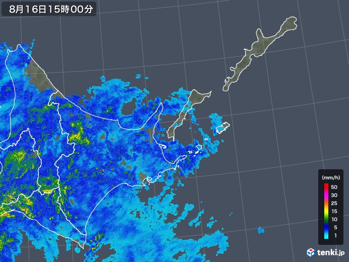 道東の雨雲レーダー(2018年08月16日)