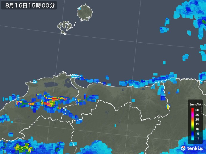 鳥取県の雨雲レーダー(2018年08月16日)