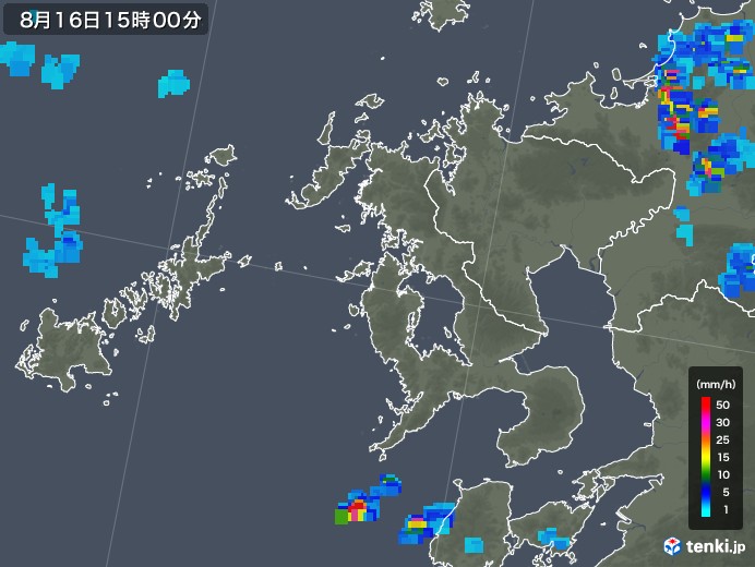 長崎県の雨雲レーダー(2018年08月16日)