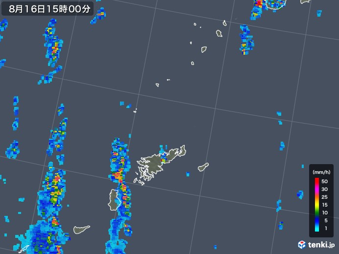 奄美諸島(鹿児島県)の雨雲レーダー(2018年08月16日)