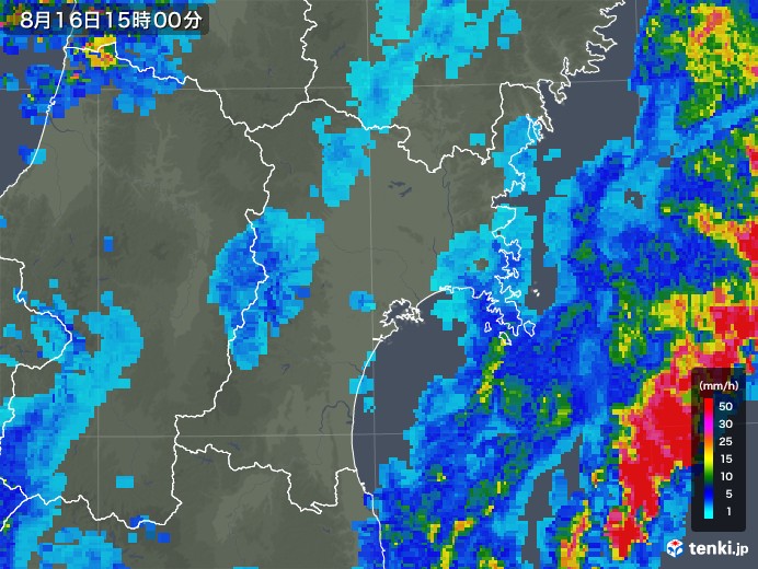 宮城県の雨雲レーダー(2018年08月16日)