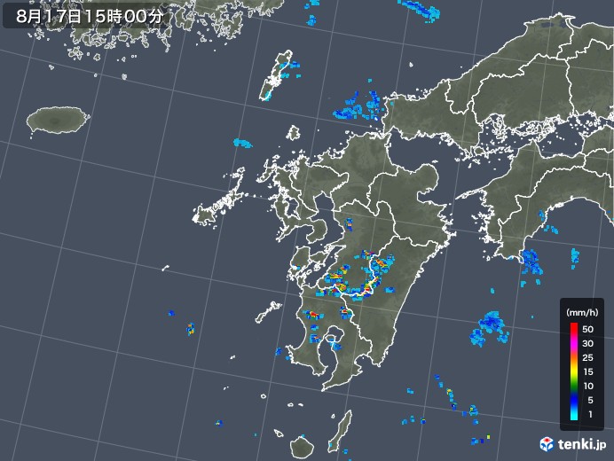 九州地方の雨雲レーダー(2018年08月17日)