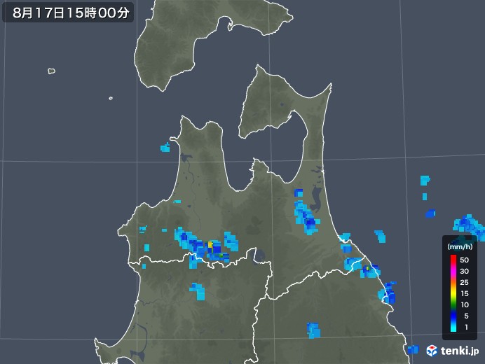 青森県の雨雲レーダー(2018年08月17日)