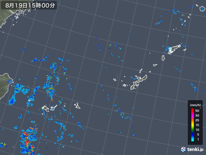 沖縄地方の雨雲レーダー(2018年08月19日)