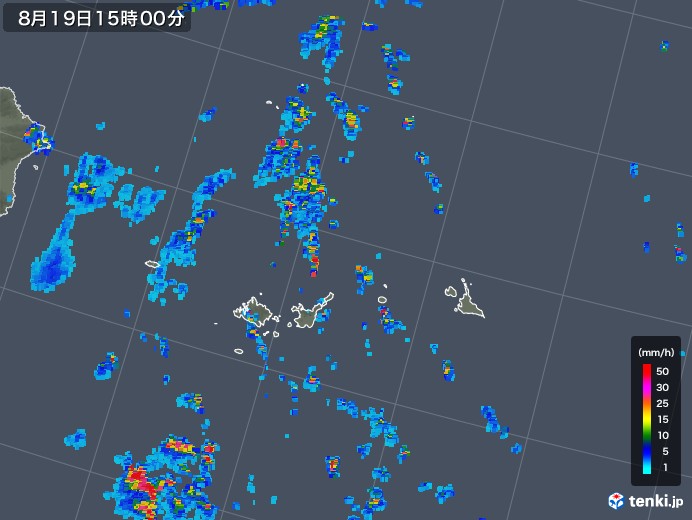 宮古・石垣・与那国(沖縄県)の雨雲レーダー(2018年08月19日)