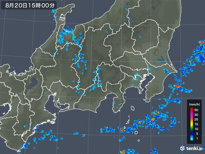 関東・甲信地方の雨雲レーダー(2018年08月20日)