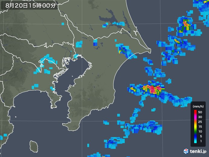 千葉県の雨雲レーダー(2018年08月20日)
