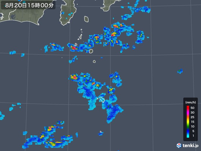 伊豆諸島(東京都)の雨雲レーダー(2018年08月20日)