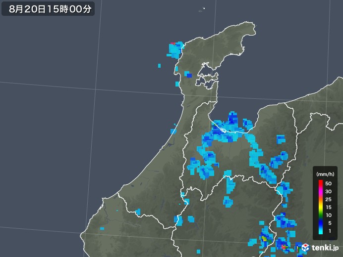 石川県の雨雲レーダー(2018年08月20日)