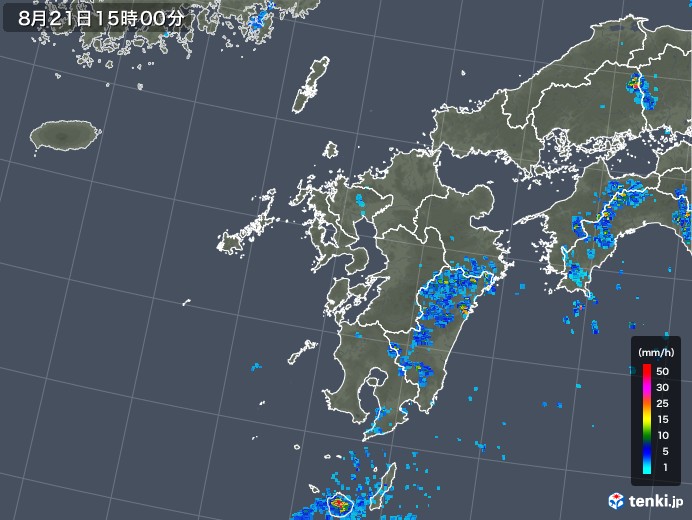 九州地方の雨雲レーダー(2018年08月21日)