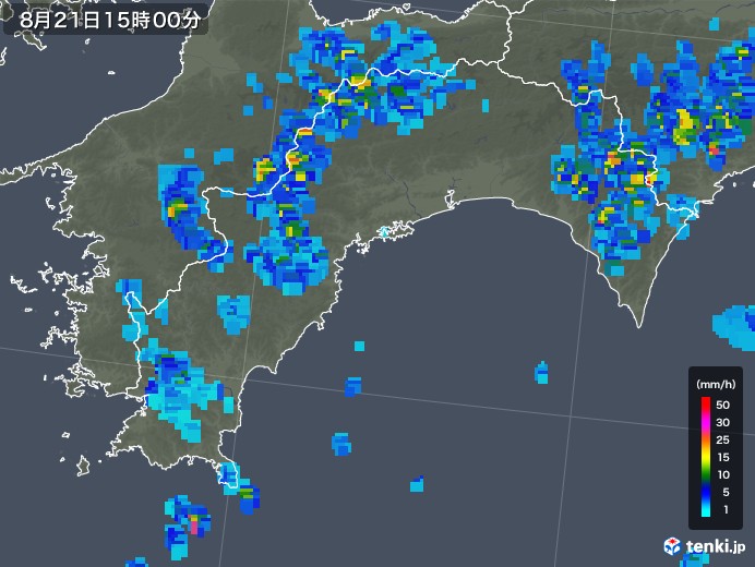 高知県の雨雲レーダー(2018年08月21日)
