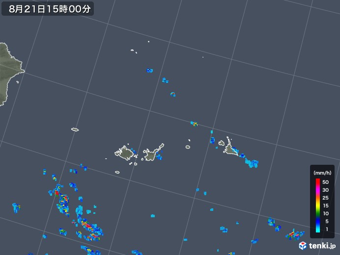 宮古・石垣・与那国(沖縄県)の雨雲レーダー(2018年08月21日)