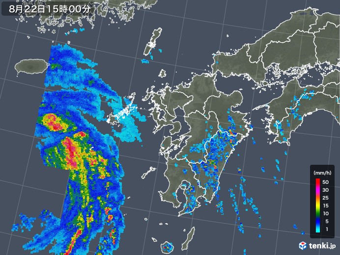 九州地方の雨雲レーダー(2018年08月22日)