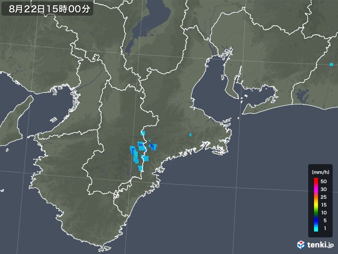 三重県の雨雲レーダー(2018年08月22日)