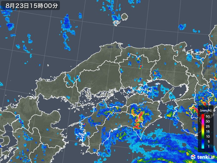 中国地方の雨雲レーダー(2018年08月23日)