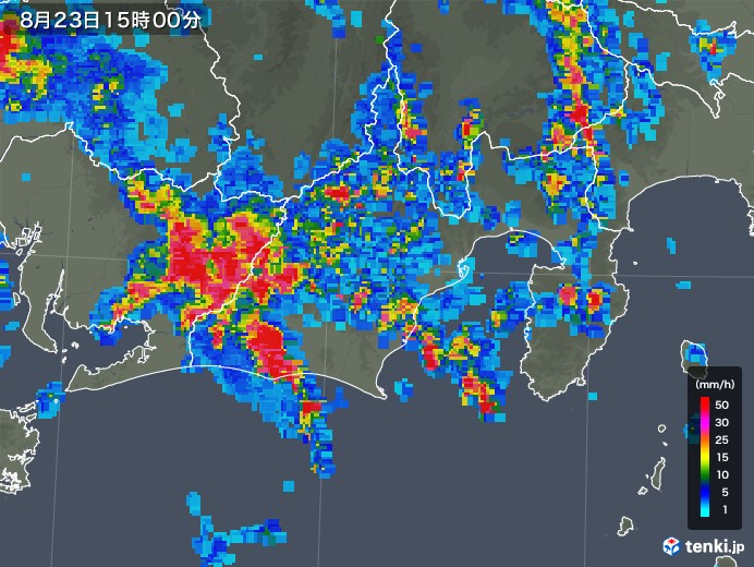 静岡県の雨雲レーダー(2018年08月23日)