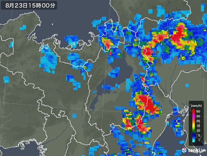 滋賀県の雨雲レーダー(2018年08月23日)