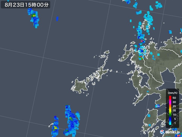 五島列島(長崎県)の雨雲レーダー(2018年08月23日)