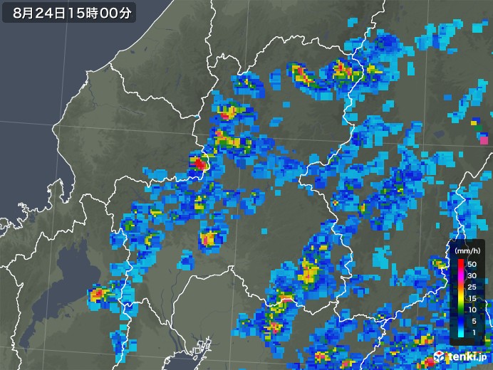 岐阜県の雨雲レーダー(2018年08月24日)