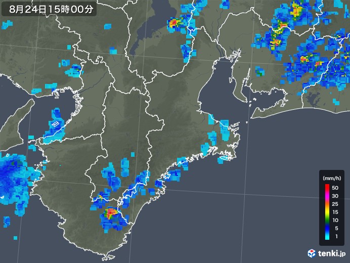 三重県の雨雲レーダー(2018年08月24日)