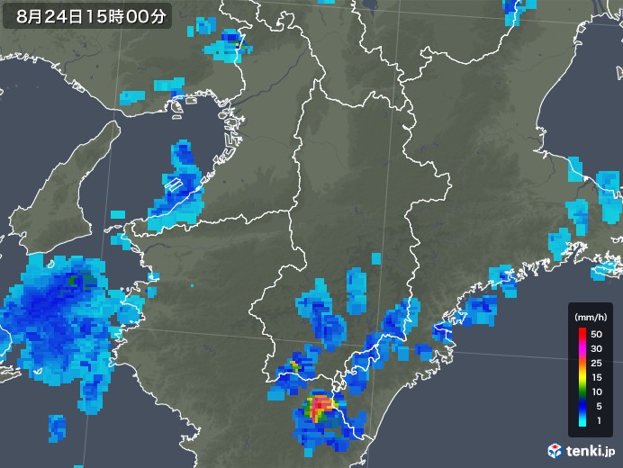 奈良県の雨雲レーダー(2018年08月24日)