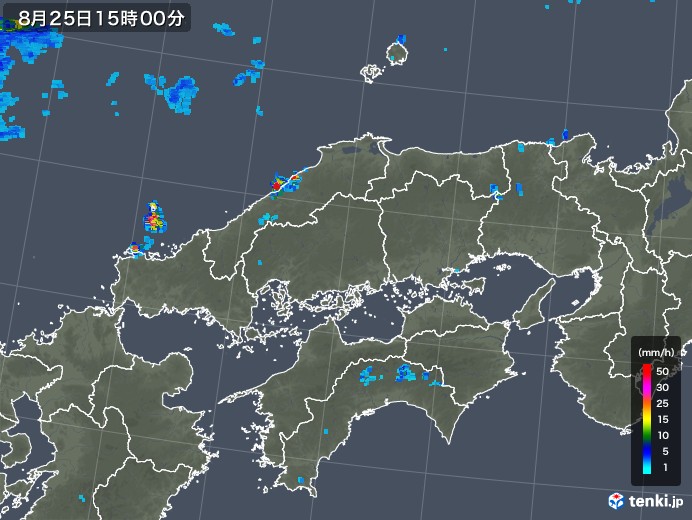 中国地方の雨雲レーダー(2018年08月25日)