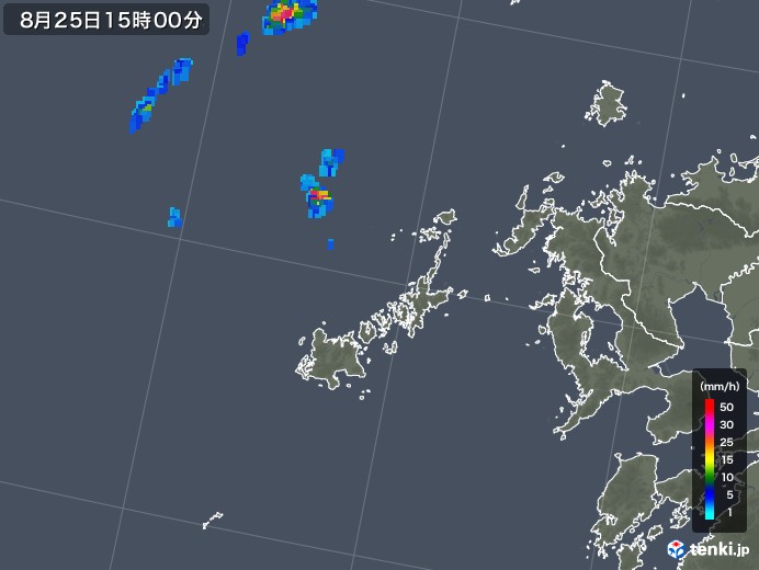 五島列島(長崎県)の雨雲レーダー(2018年08月25日)