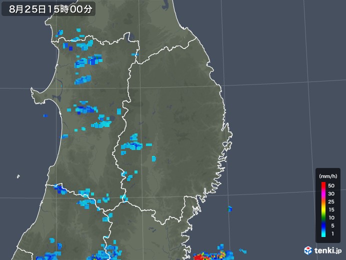 岩手県の雨雲レーダー(2018年08月25日)