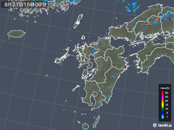 九州地方の雨雲レーダー(2018年08月27日)