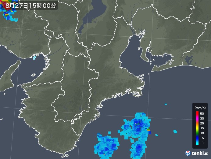 三重県の雨雲レーダー(2018年08月27日)