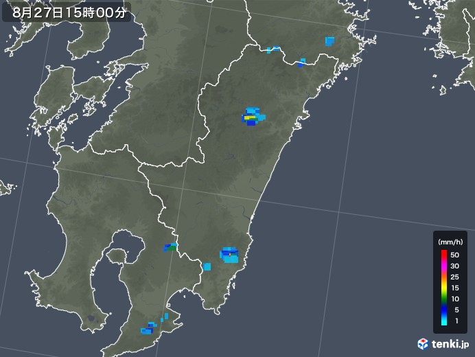宮崎県の雨雲レーダー(2018年08月27日)